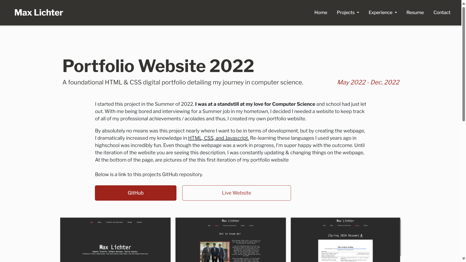 Portfolio Website 2022 page